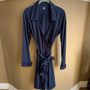 Lands' End Long Sleeve Cotton Modal Wrap Dress Size 12 P Blue